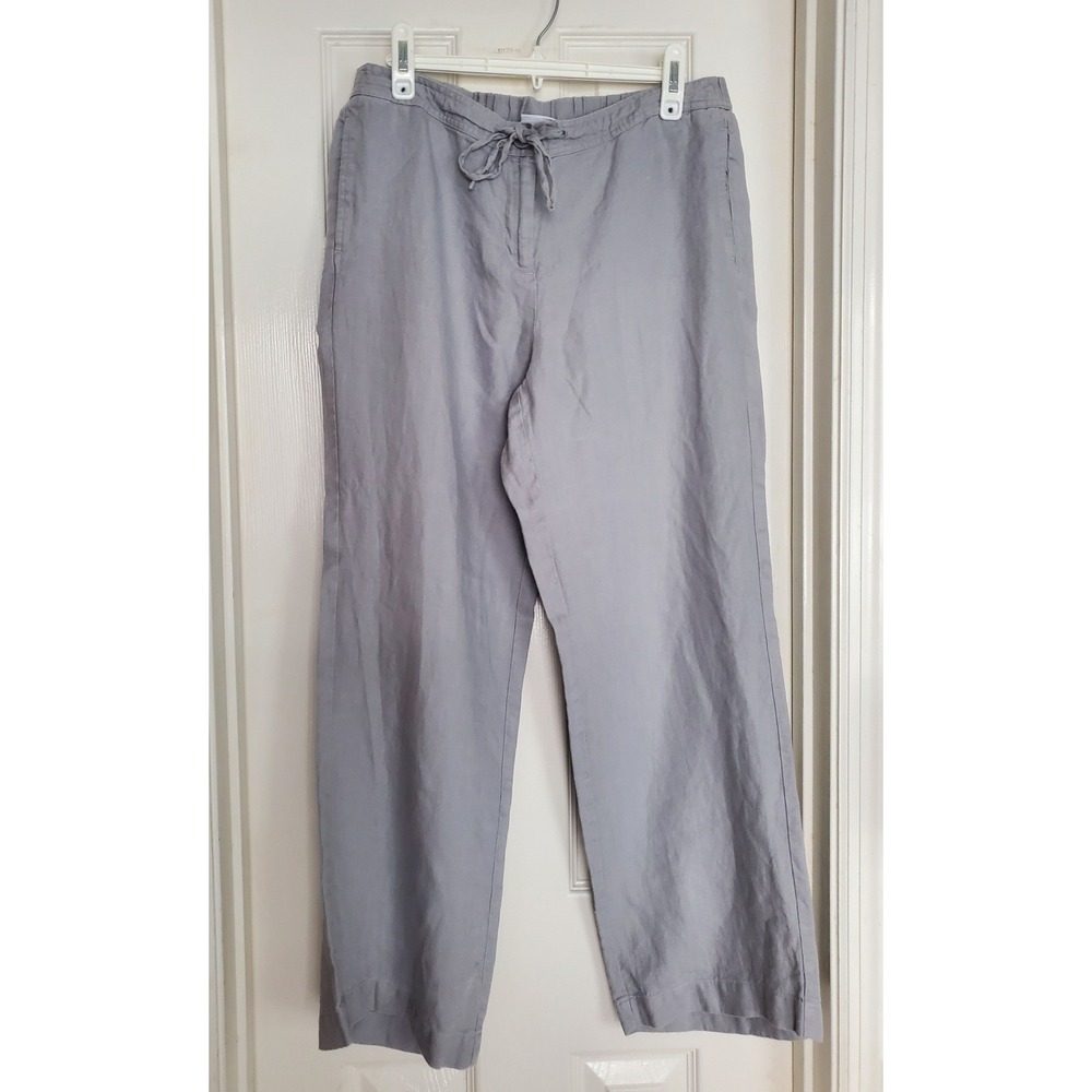 Kim Rogers Linen Pants Gray Wide Leg Drawstring Casual Summer Beach Trousers 12P